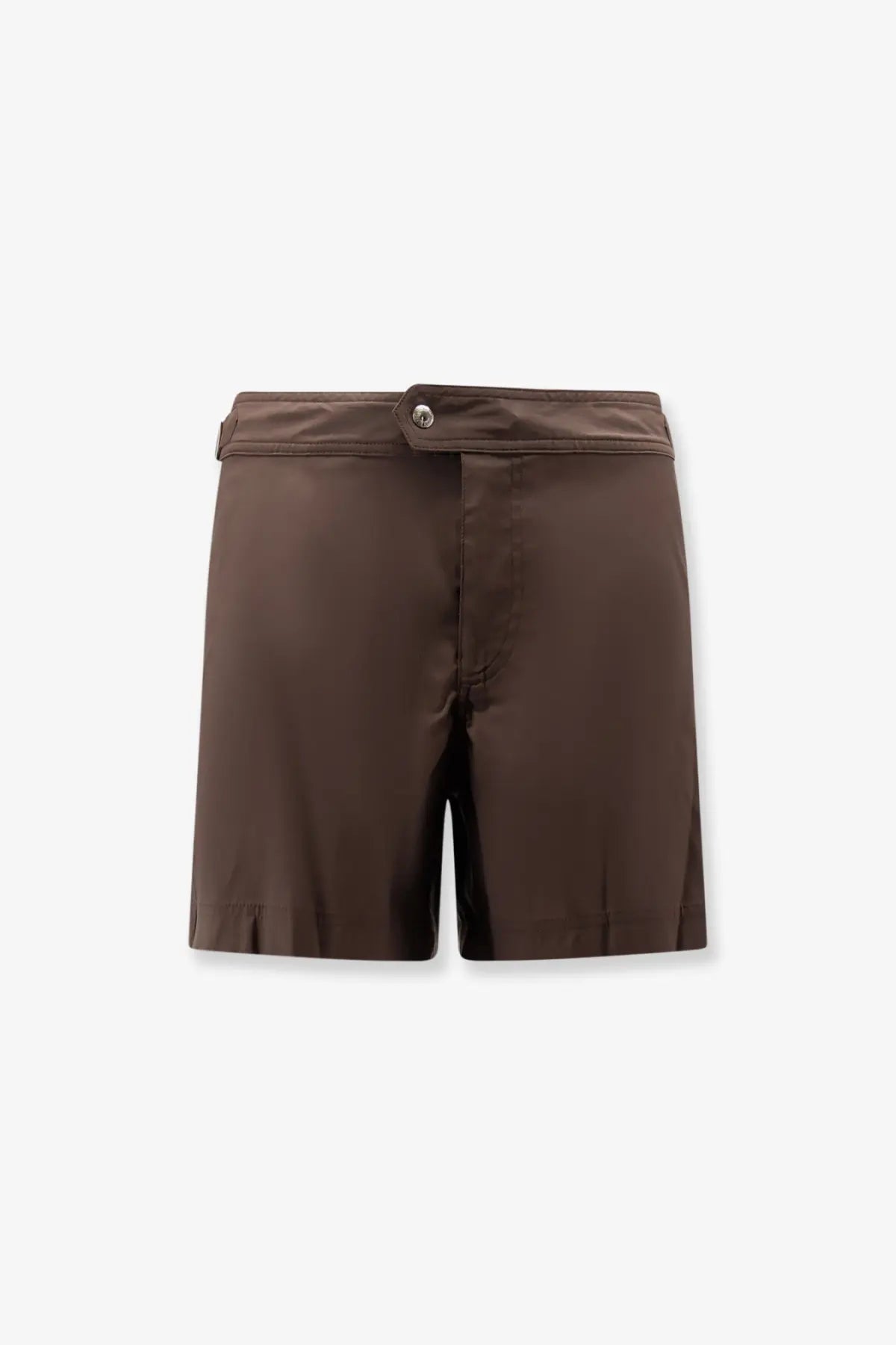 Tom ford men’s brown nylon swim boxer shorts with a sleek minimalist design and single button waistband closure