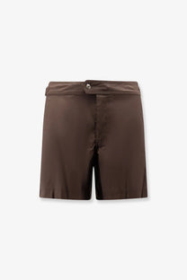 Tom ford men’s brown nylon swim boxer shorts with a sleek minimalist design and single button waistband closure