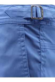 Blue tom ford men’s nylon swim trunks showing a belt loop with silver-toned metal buckle detail