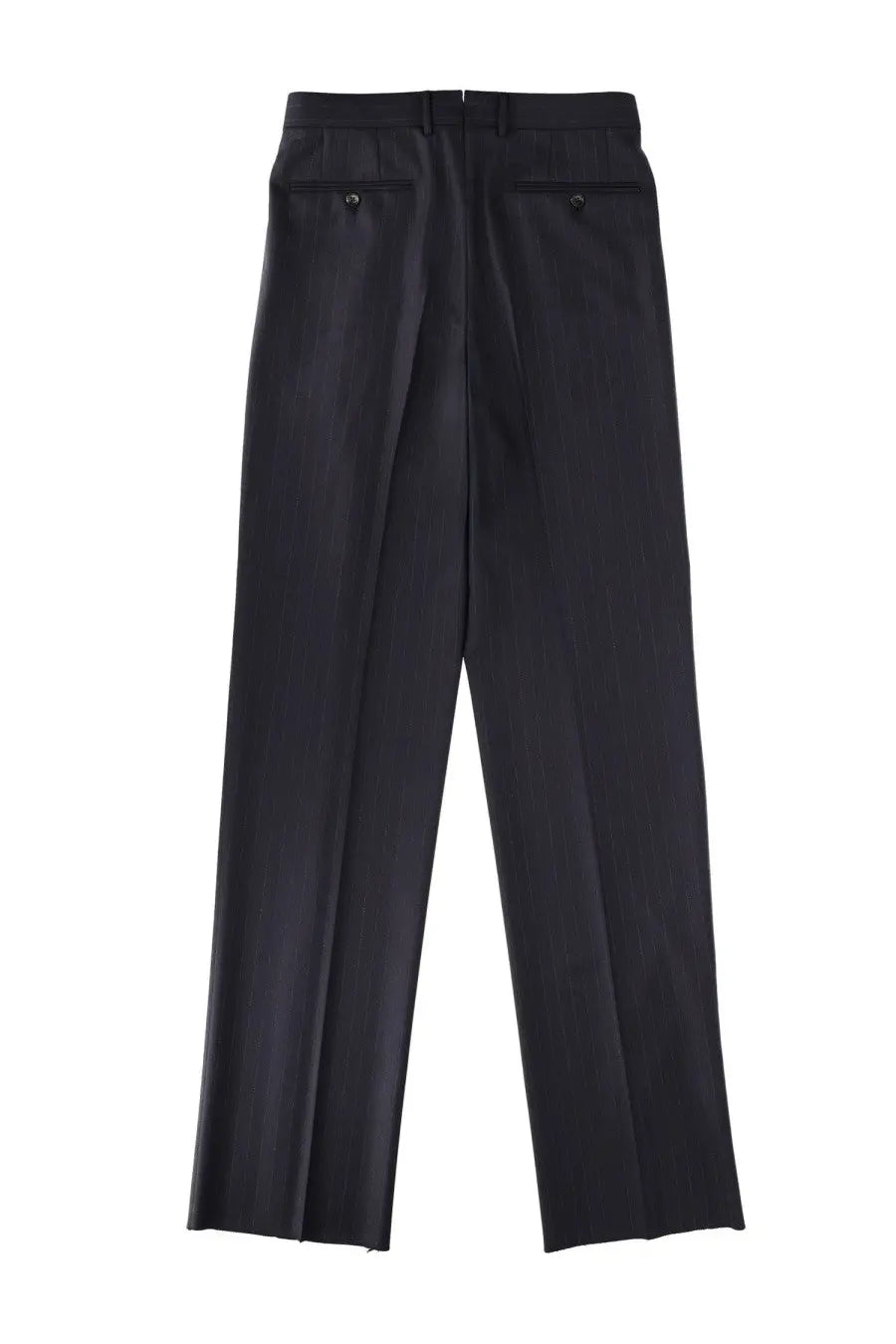 Black tailored trousers with straight-leg cut and buttoned back pockets shown from the back by tom ford men