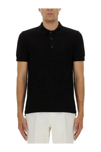 Tom Ford men’s black pique polo shirt with short sleeves classic collar and three-button placket