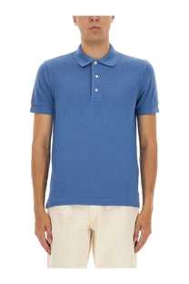 Tom Ford men’s pique polo blue textured cotton shirt with white buttons and classic collar