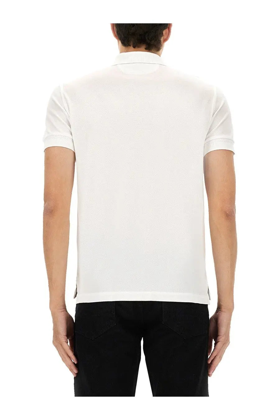 Tom Ford men’s white pique polo shirt with short sleeves classic collar and ribbed cuffs in cotton fabric