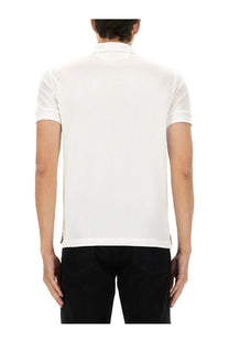 Tom Ford men’s white pique polo shirt with short sleeves classic collar and ribbed cuffs in cotton fabric