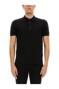 Tom ford men’s piquet polo black short-sleeved shirt with classic collar and three-button placket