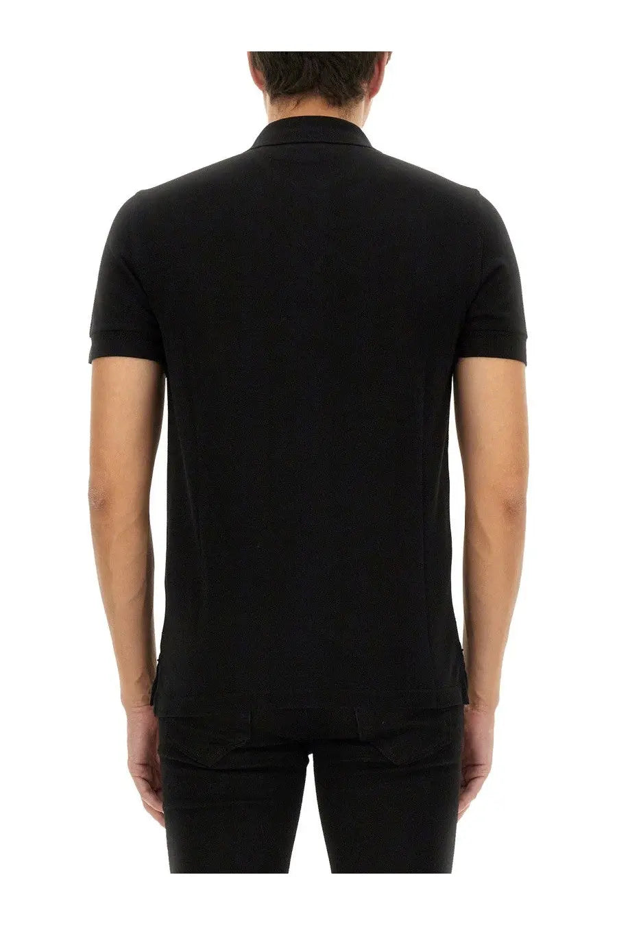 Tom Ford men’s black piquet polo shirt with short sleeves classic collar and ribbed cuffs