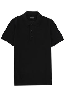 Tom Ford men’s black polo shirt in lyocell cotone with classic collar and three-button placket