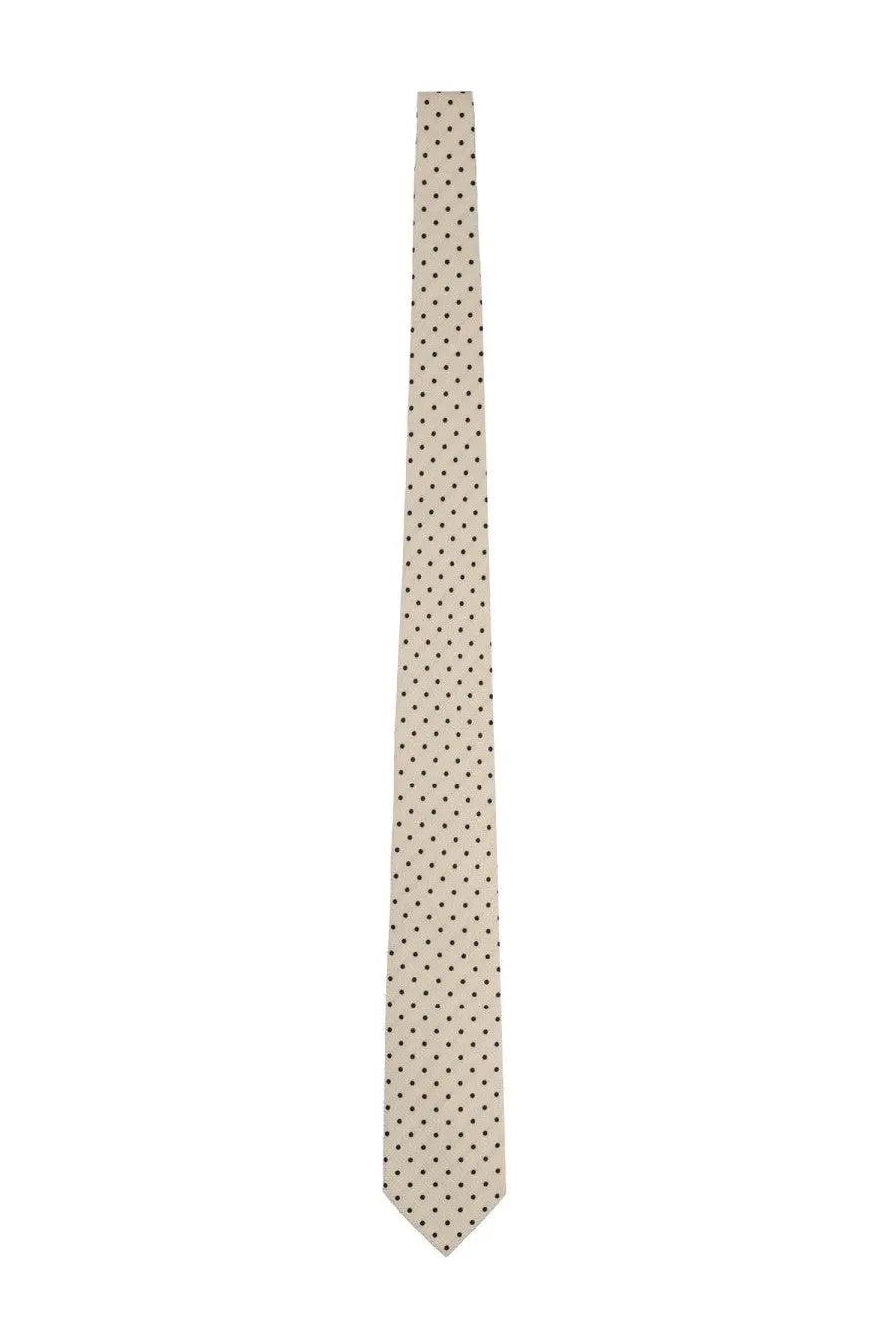 Tom Ford men’s printed silk tie beige with subtle dark brown polka dot pattern for formal wear