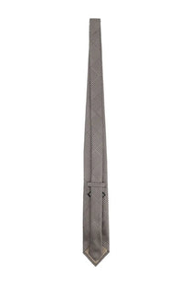 Tom Ford men’s printed silk tie in classic gray and black plaid with a subtle diagonal pattern