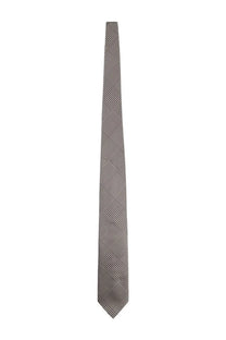 Tom Ford men’s printed silk tie in sleek gray plaid with subtle herringbone pattern crafted from fine woven fabric
