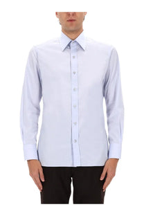 Tom Ford men’s shirt blue crisp light blue long-sleeved dress shirt with classic pointed collar and button-down front