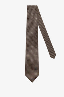 Tom Ford men’s silk tie beige with a sleek brown subtle geometric pattern crafted from fine woven fabric