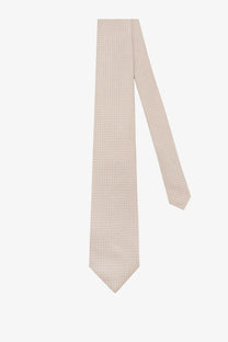 Tom Ford men’s silk tie beige with a subtle geometric pattern for formal and business wear