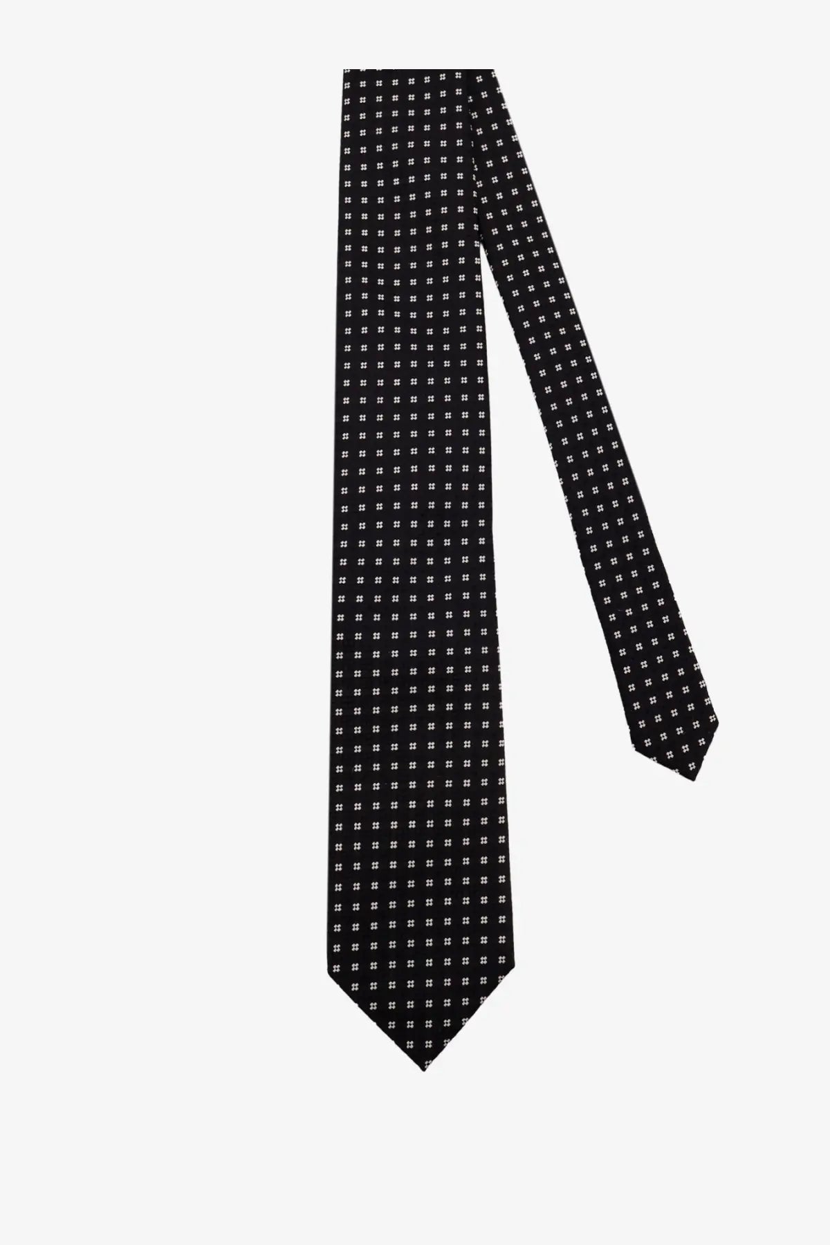 Tom Ford men’s silk tie in black with a subtle pattern of small white plus signs