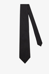 Tom Ford men’s silk tie in black with a subtle pattern of small white plus signs