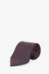 Tom Ford men’s silk tie rolled with burgundy and white houndstooth pattern, elegant accessory for formal wear