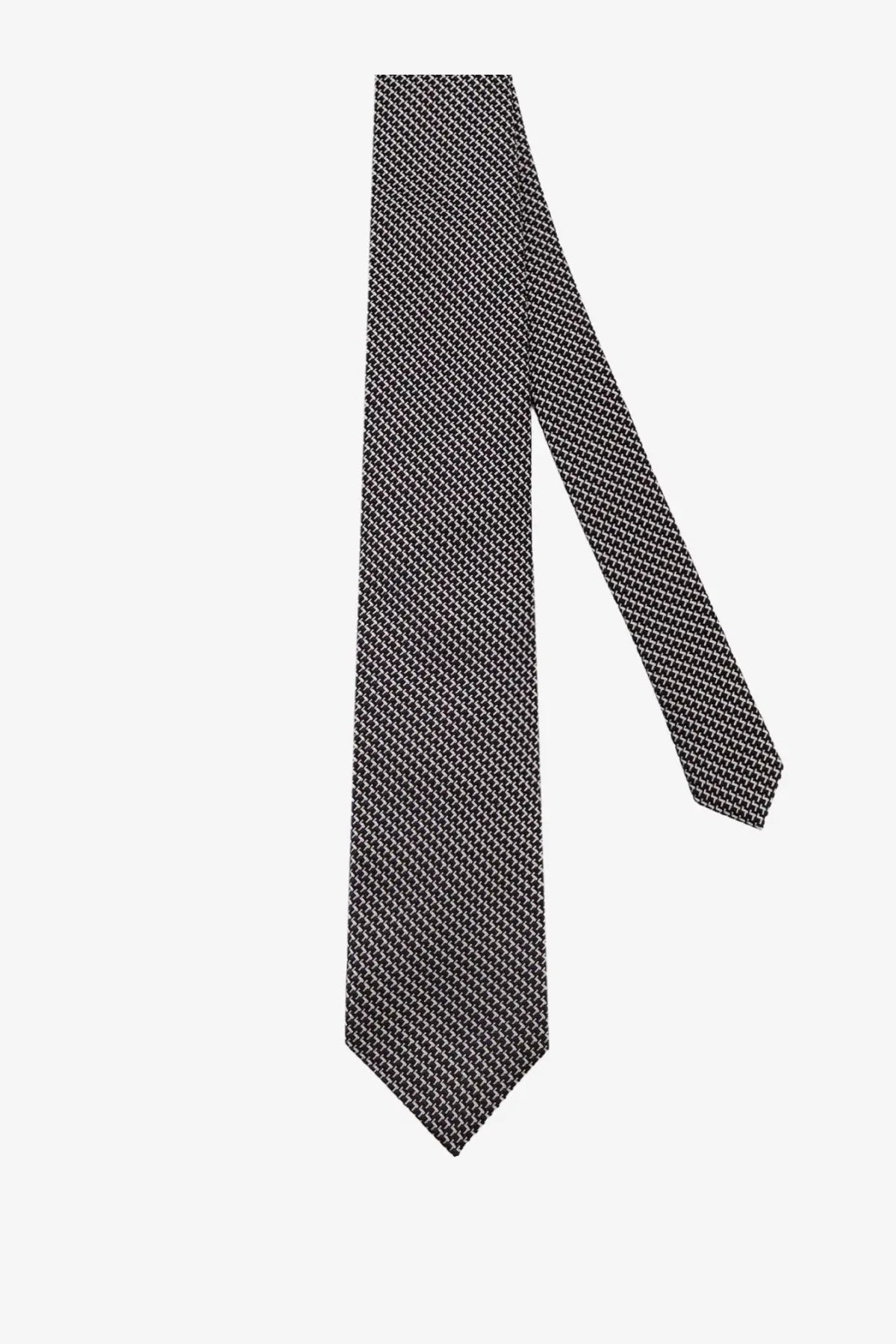 Tom ford men’s silk tie blue featuring a sleek black color with a subtle geometric pattern in fine woven fabric