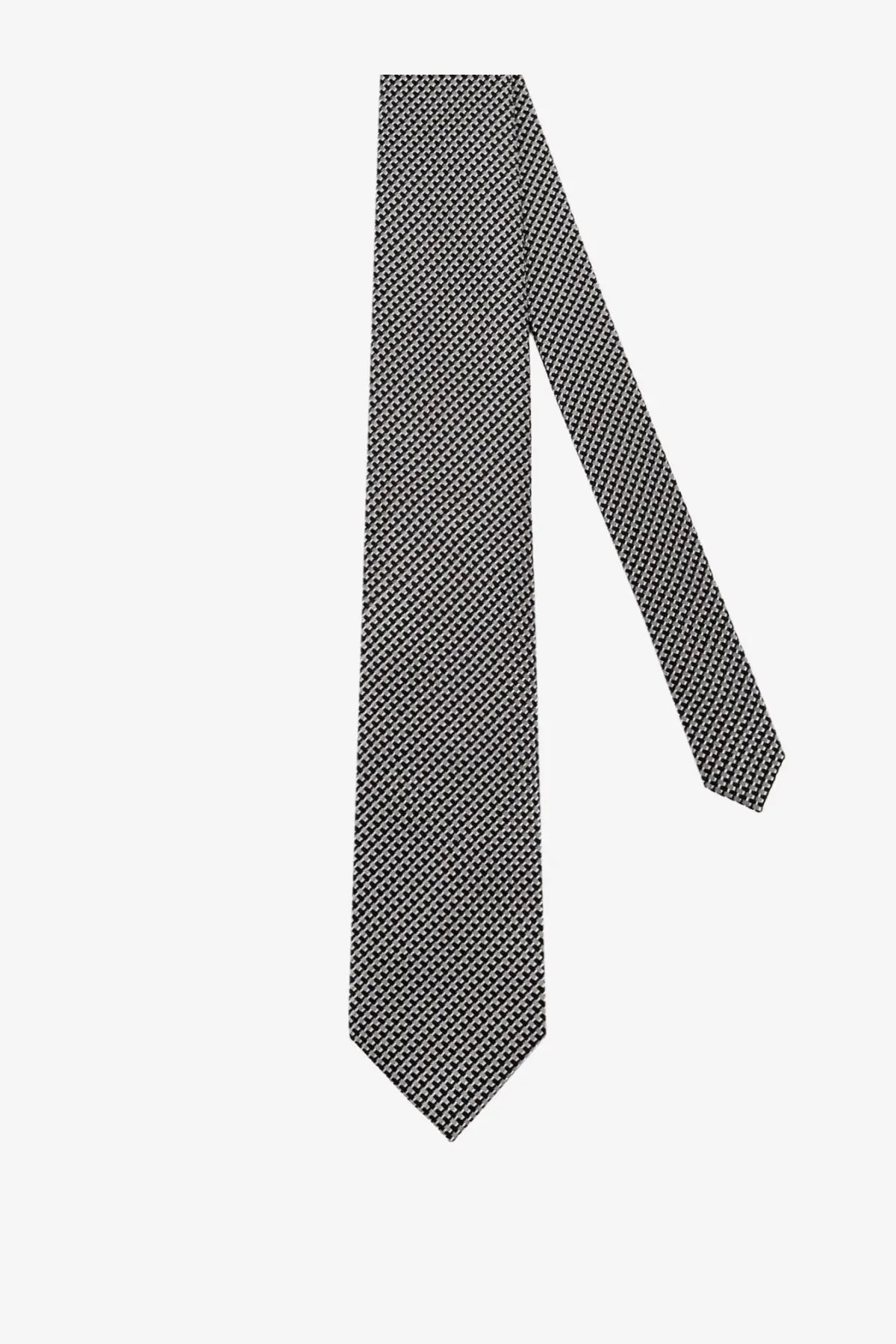 Tom Ford men’s silk tie grey featuring a sleek dark gray color with a subtle geometric pattern in lighter shades