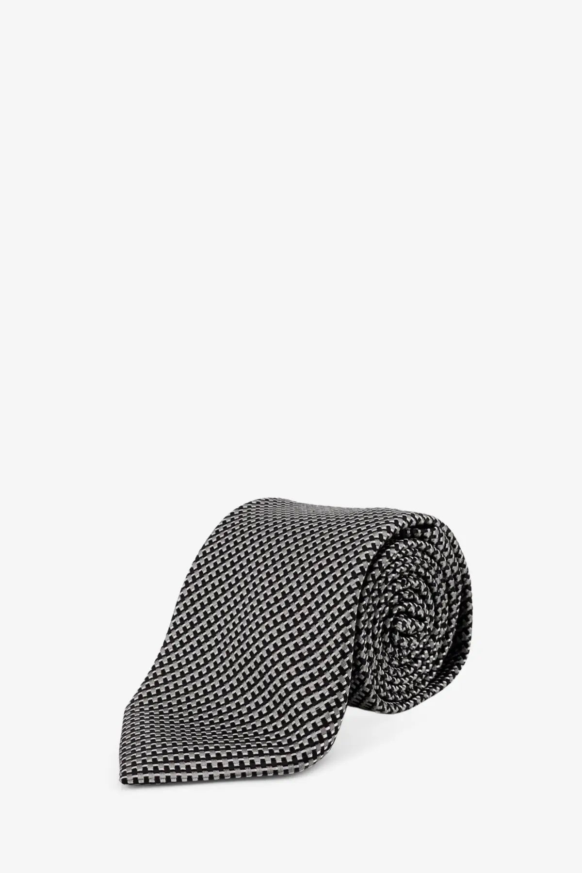 Tom ford men’s silk tie rolled up gray with subtle geometric pattern showcasing sleek design and fine material