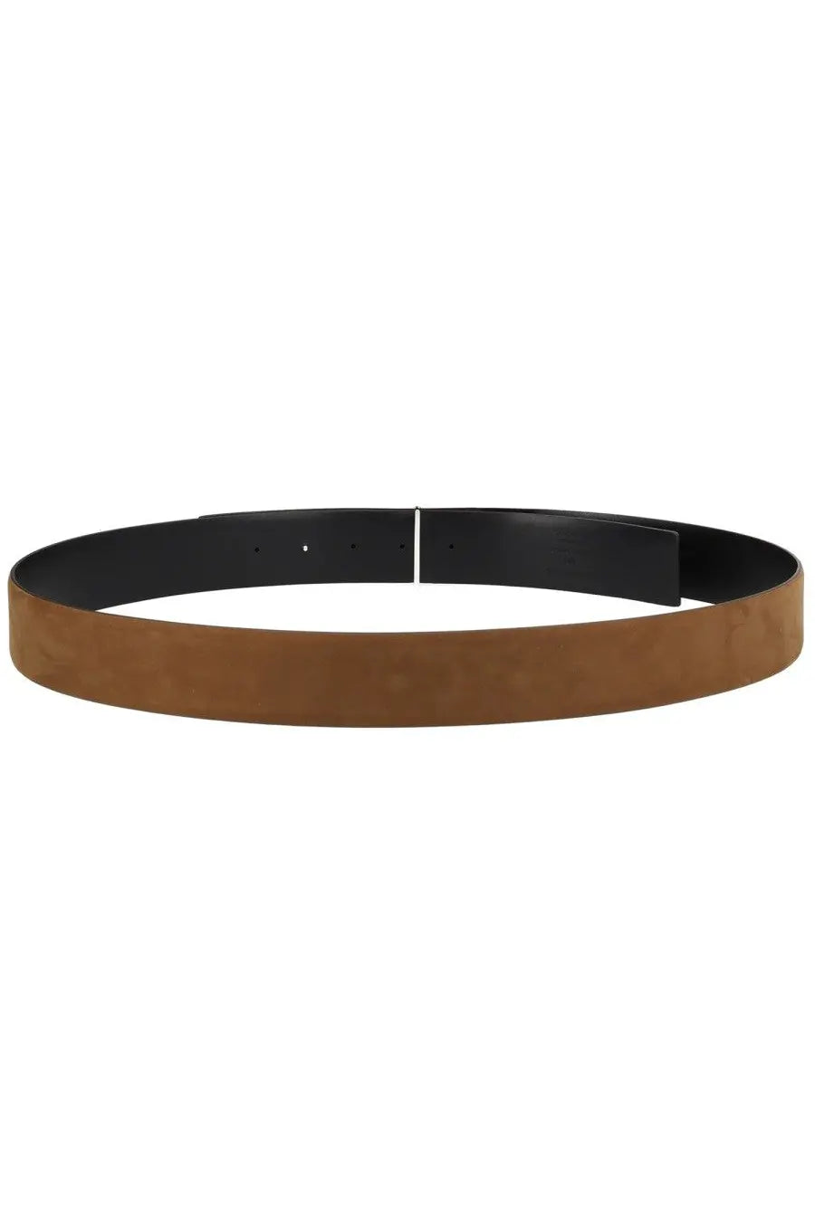 Tom Ford men’s slim belt in beige brown suede with black buckle and inner lining