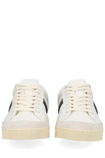 Tom Ford men’s sneaker beige low-top white leather with black side stripes and beige rubber sole