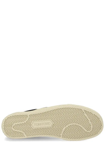 Cream-colored rubber sole with wavy tread and tom ford logo on tom ford men’s sneaker jude black