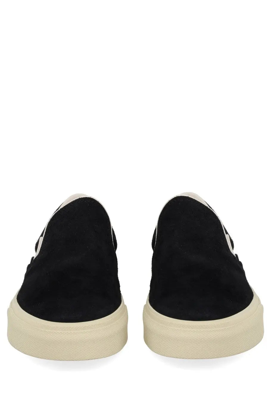 Tom Ford men’s sneaker Jude black slip-on in black suede with cream rubber sole and white logo accents