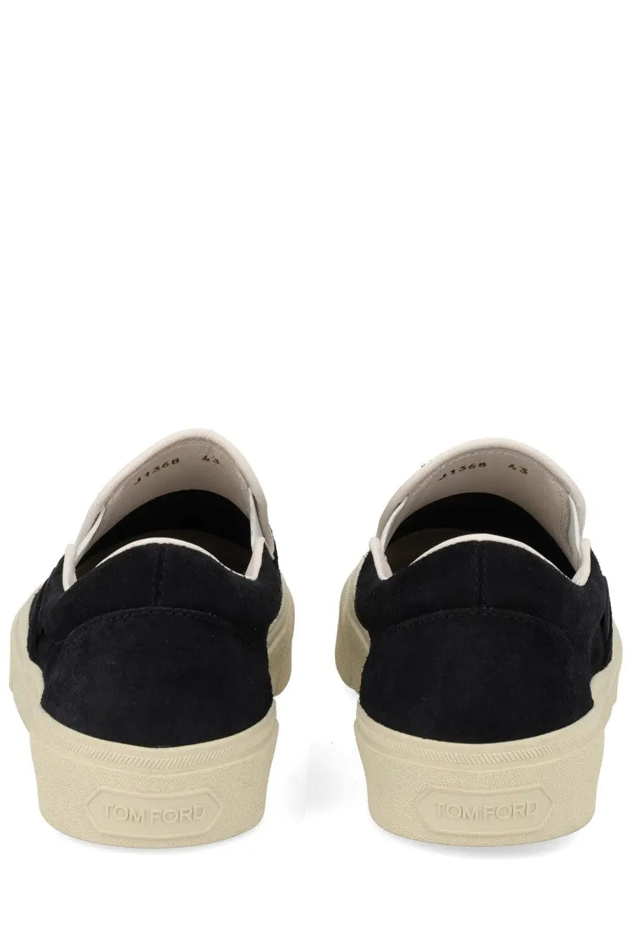 Tom Ford men’s sneaker Jude black black suede slip-on with cream rubber sole and white stitching details