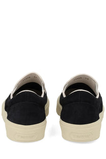 Tom Ford men’s sneaker Jude black black suede slip-on with cream rubber sole and white stitching details
