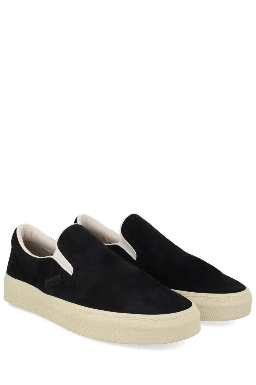 Tom ford men’s sneaker jude black black suede slip-on sneakers with cream rubber sole and white inner lining