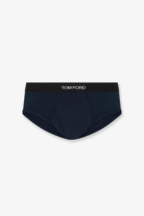 Black tom ford men’s stretch cotton briefs with ribbed waistband featuring white brand logo detail
