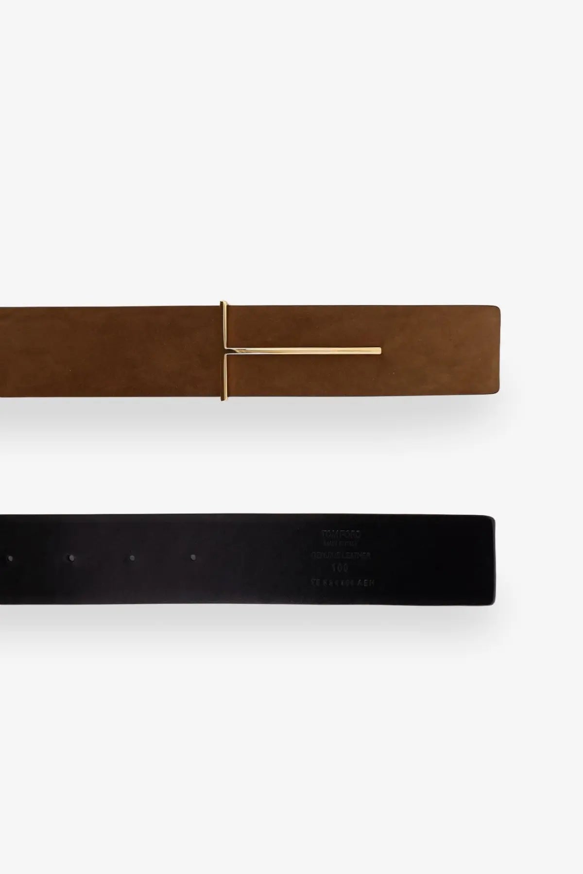 Tom Ford men’s suede belt in brown leather with a minimalist gold-tone buckle for stylish wear