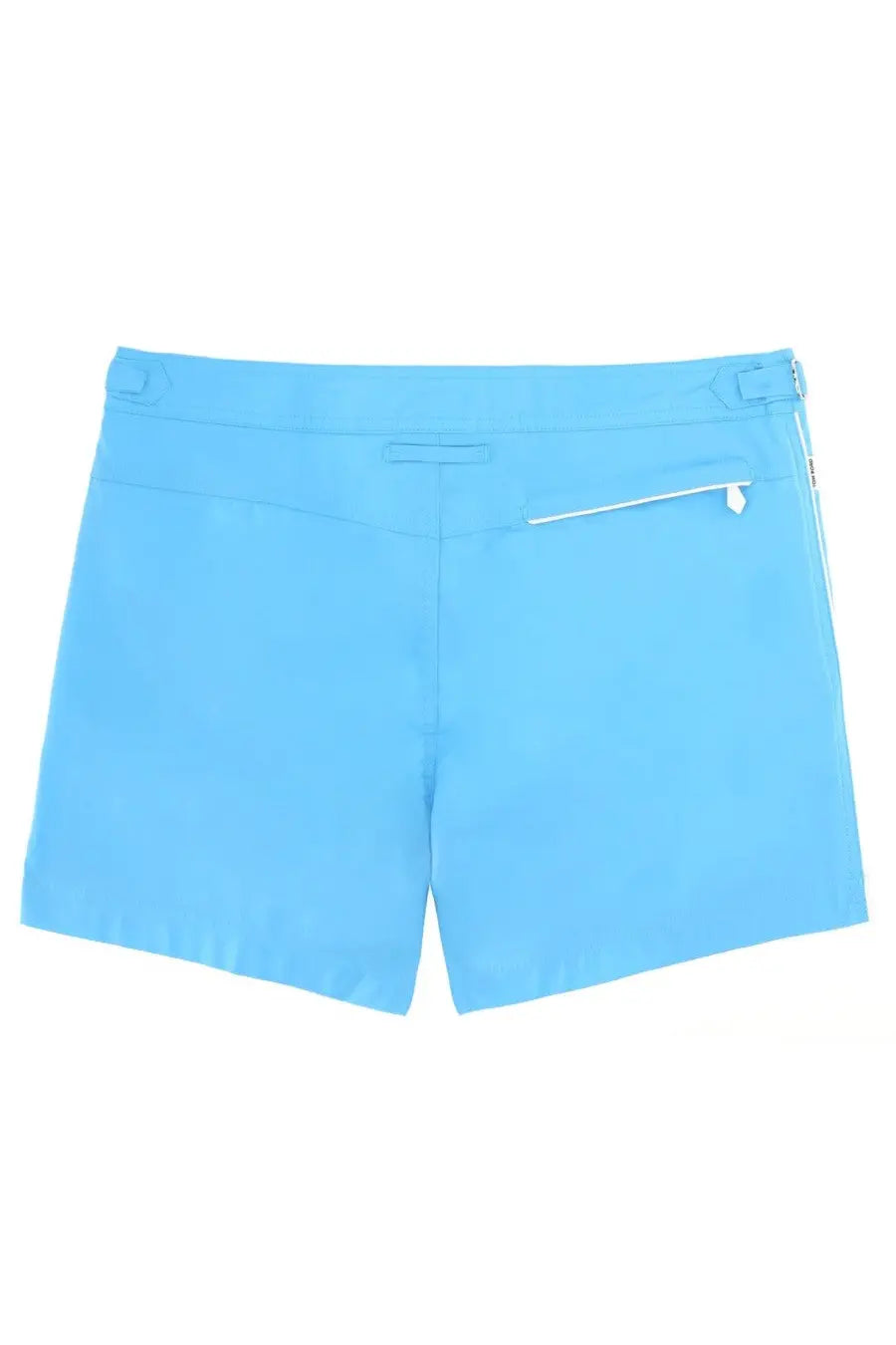 Tom Ford men’s swimsuit blue light blue swim trunks with sleek modern design and white zipper detail