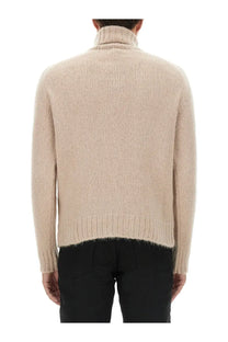 Beige tom ford men’s turtleneck shirt with ribbed knit texture and soft slightly fuzzy finish