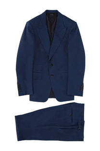 Navy blue wool two piece suit by dolce and gabbana shown from the back for formal and business wear