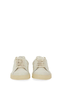 Tom Ford men’s Warwick sneaker white cream-colored leather low-top sneakers with minimalist design and matching laces