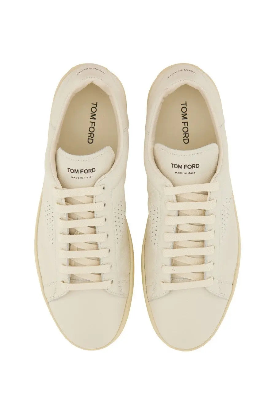 Tom Ford men’s Warwick sneaker white cream leather with perforated detailing and minimalist design