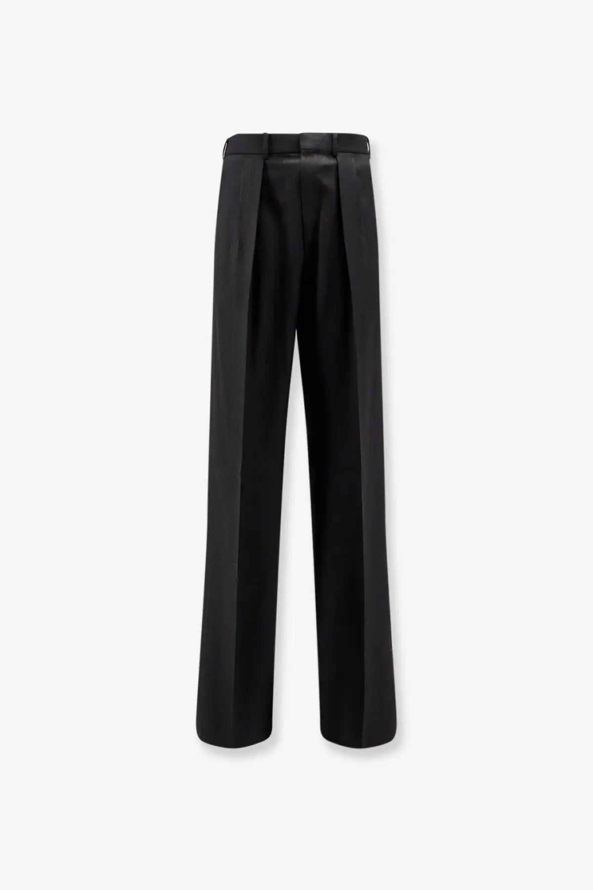 Tom Ford men’s black wool high-waisted wide-leg trousers with tailored silhouette and subtle front pleats