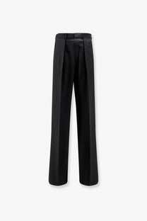 Tom Ford men’s black wool high-waisted wide-leg trousers with tailored silhouette and subtle front pleats