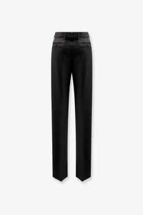 Tom Ford men’s black wool tailored trousers with sleek straight-leg cut and subtle waistband pleats