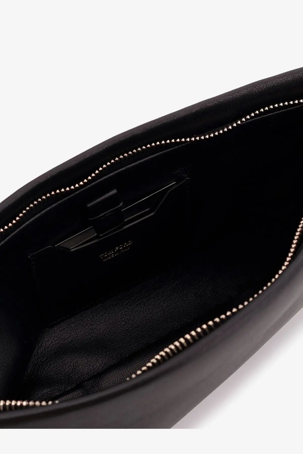 Black leather tom ford womens aura clutch bag with gold-tone zipper trim and interior branding detail