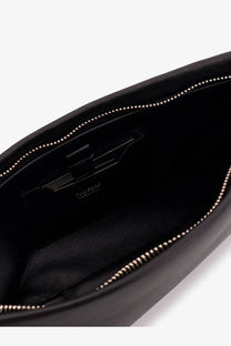 Black leather tom ford womens aura clutch bag with gold-tone zipper trim and interior branding detail