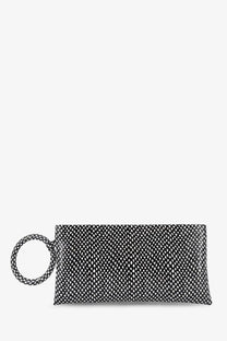 Tom Ford women’s aura leather clutch bag black with textured scale pattern and braided ring handle