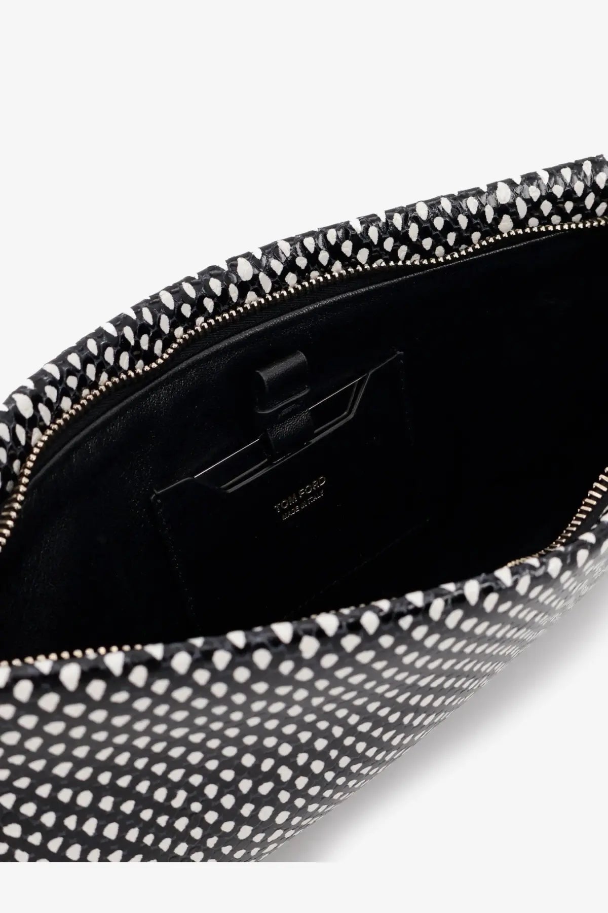 Tom Ford women’s aura leather clutch bag black with black and white spotted leather design