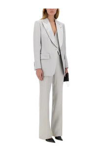 Tom Ford women’s gray silk wool vest with a sleek tailored fit and notched lapel in light gray fabric