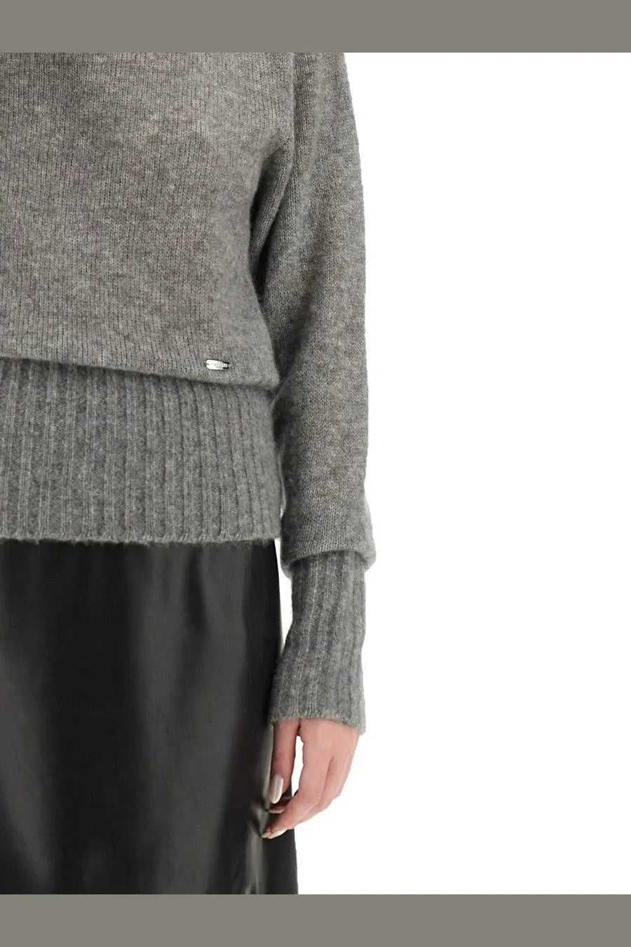 Tom ford women’s boat neck sweater in soft heather gray knit with ribbed hem and cuffs