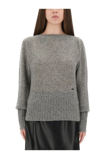 Tom ford women’s soft heathered gray knit sweater with boat neckline and ribbed cuffs