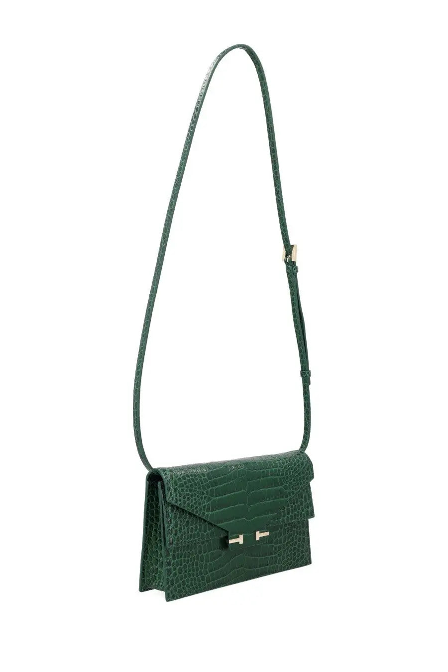 Tom Ford women’s borsa mini crossbody bag in emerald green crocodile-embossed leather with silver-tone hardware