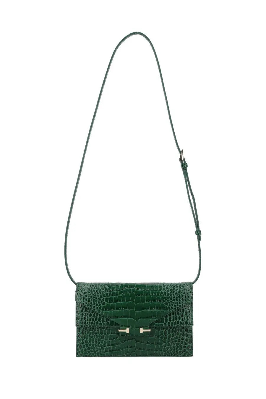 Tom Ford women’s borsa mini shoulder bag in emerald green crocodile skin with silver toned hardware