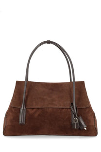 Tom Ford women’s borsa tote in brown suede with black leather handles and lock-and-key closure